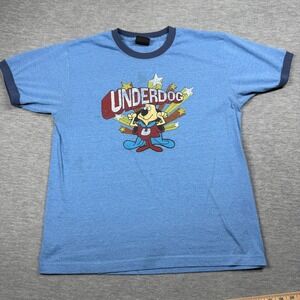 Logotel T-Shirt Mens M Blue Ringer Underdog Cartoon Superhero Retro Graphic Y2K